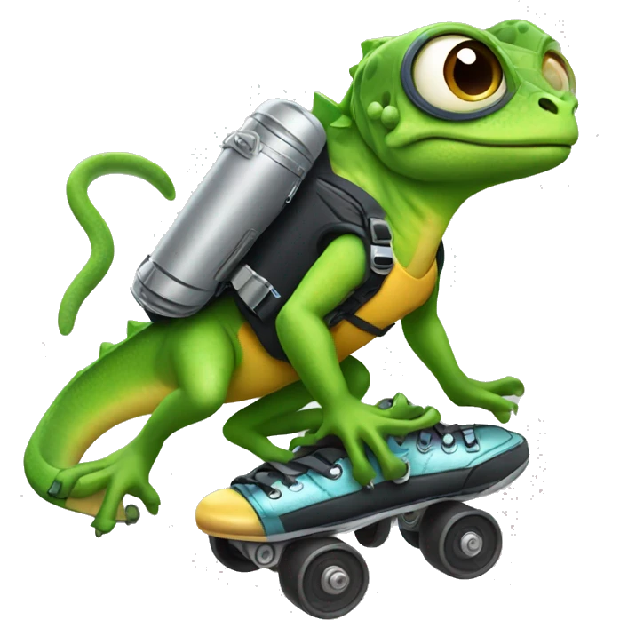 lizard wearing a jetpack and rollerskates emoji