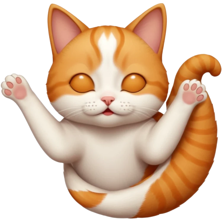ginger and white small cat in funny positions upside down with eyes closed emoji