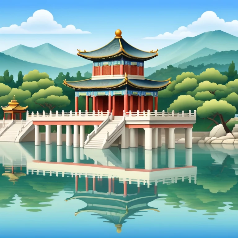 Summer Palace with pavilion by a serene lake emoji