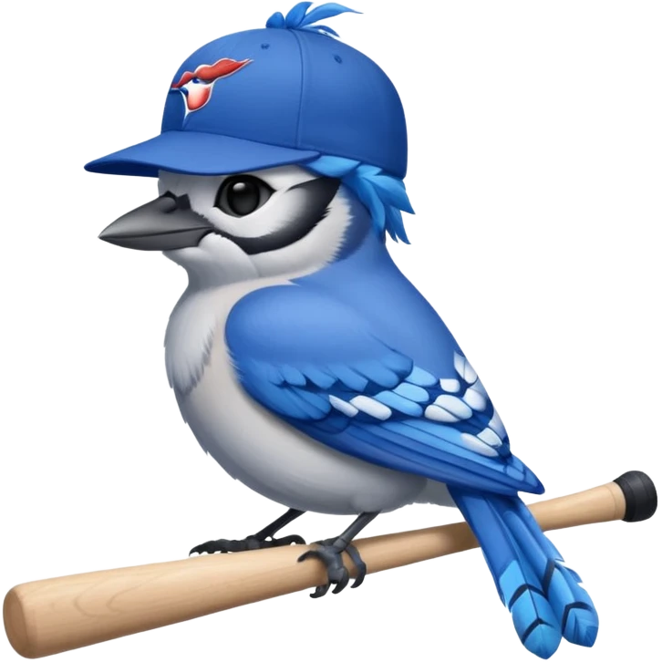 bluejay laying down sleeping  with baseball bat, wearing toronto blue jays baseball hat,  emoji