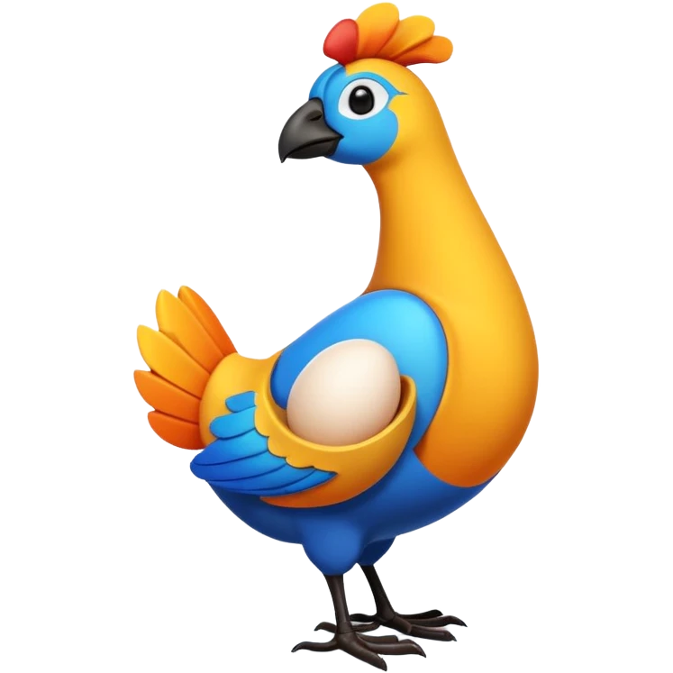 A 3D cartoon Sankofa bird with its head turned backward holding an egg in its beak, symbolizing learning from the past, vibrant colors, smooth lighting, Memoji-style rendering. emoji