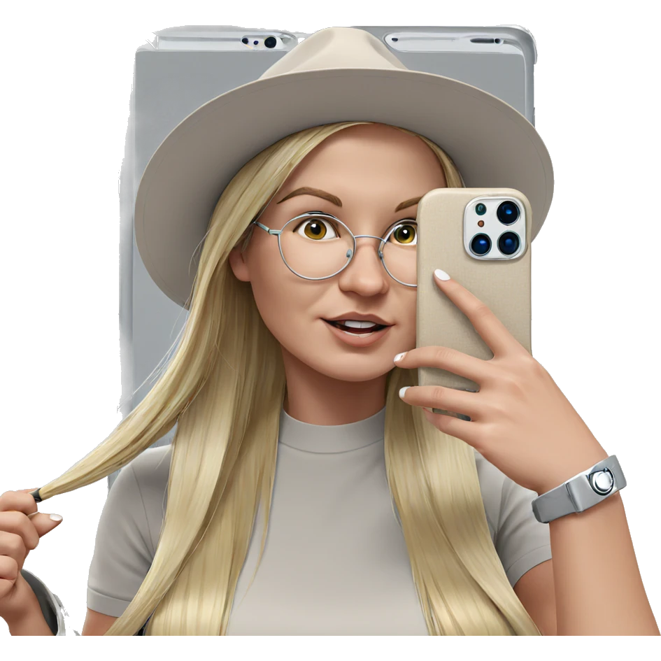 blonde girl taking selfie emoji