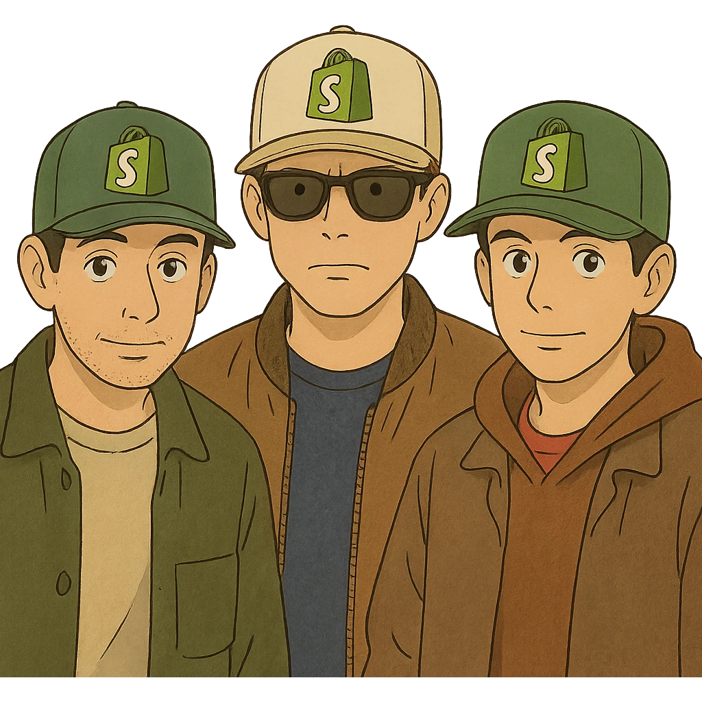 the Beastie Boys wearing hats with the Shopify logo emoji