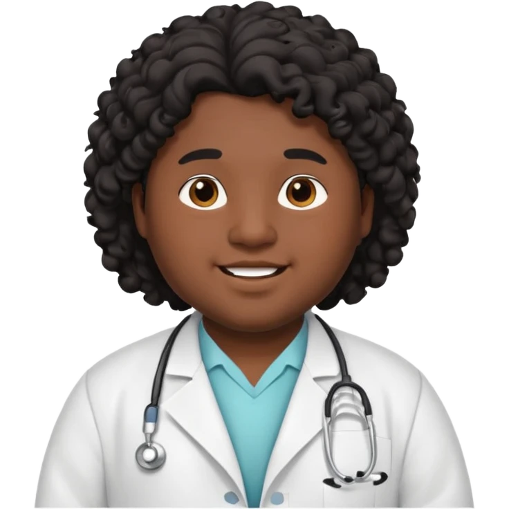 a young chubby male doctor with black long curly hair and cheerful face without gpasses emoji