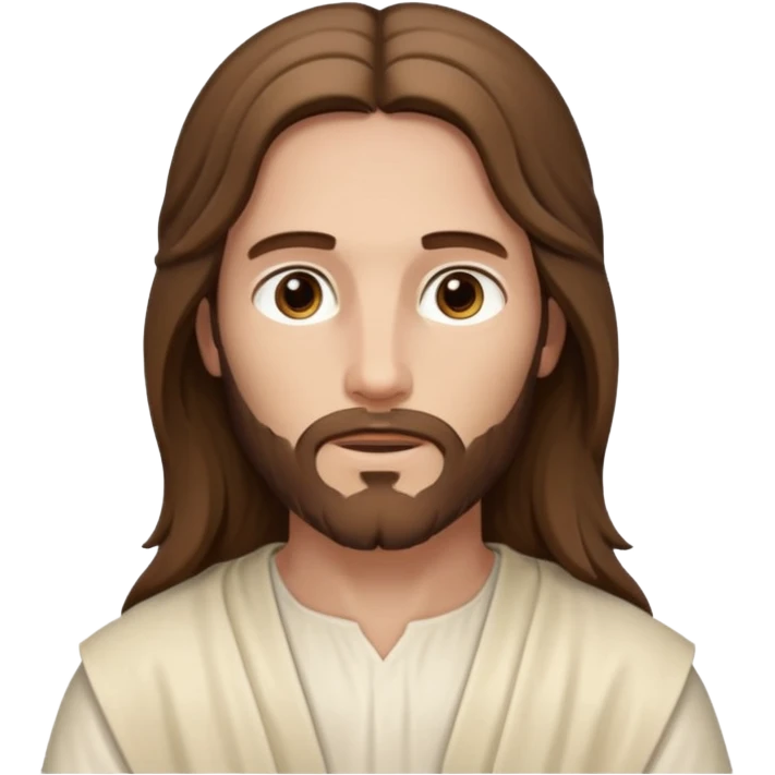 Jesus, Son of God from Gods and Goddesses with long brown hair, cream outfit emoji
