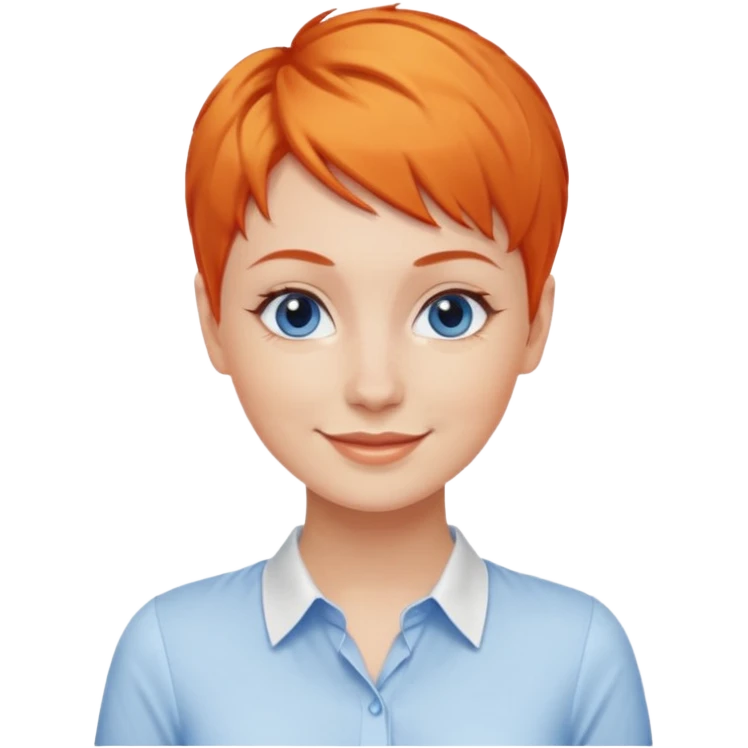 27 year old white woman, orange hair, pixie cut, blue eyes,  wearing a white blouse emoji