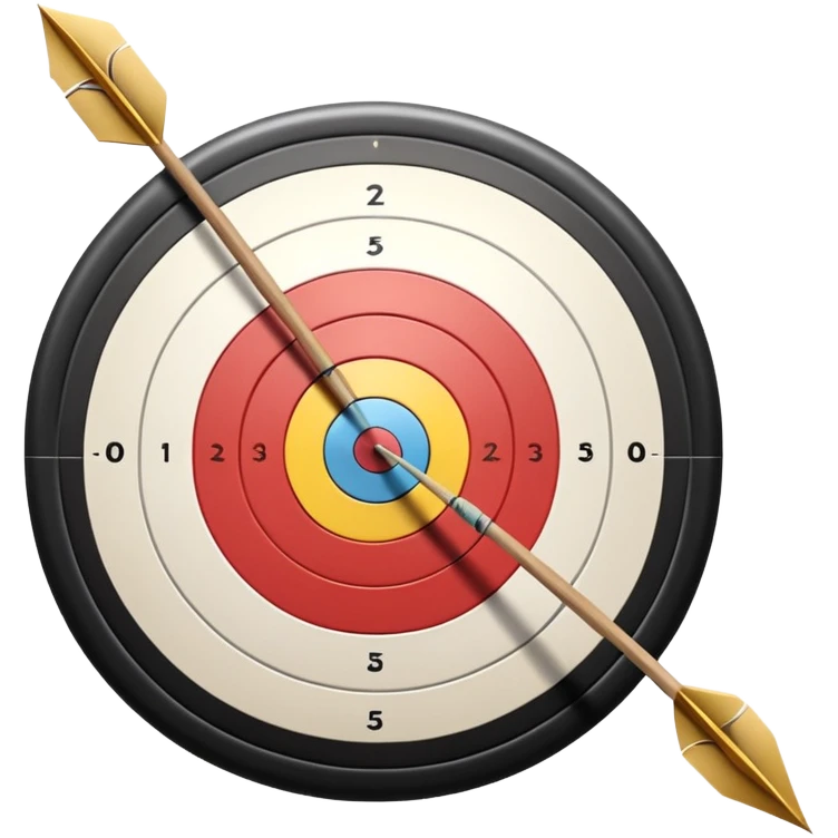 A close-up of a bowstring pulled taut with an arrow aimed at a target. The target's concentric rings are visible in the background, highlighting the focus and precision required for archery. The scene captures the grace and concentration of the sport. emoji
