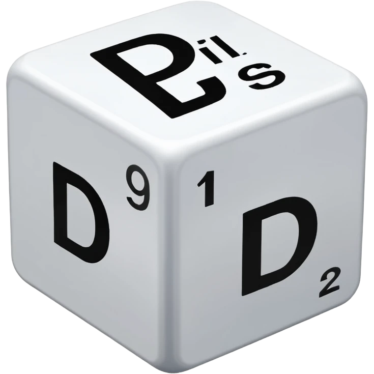 create a dice with der die das written on each visible side emoji