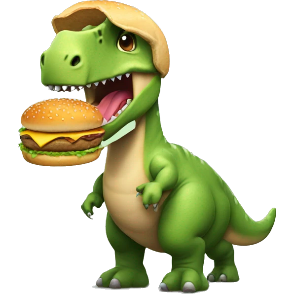A dinosaur eating a hamburger emoji