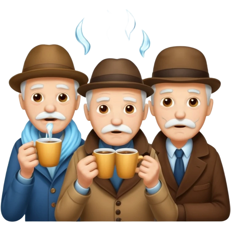 Three old men shivering in the cold, with icicles on their moustaches, drinking coffee emoji