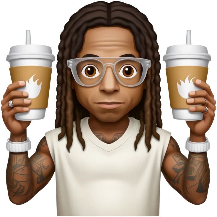 lil wayne holding a double cup with styrofoam cups stacked together emoji