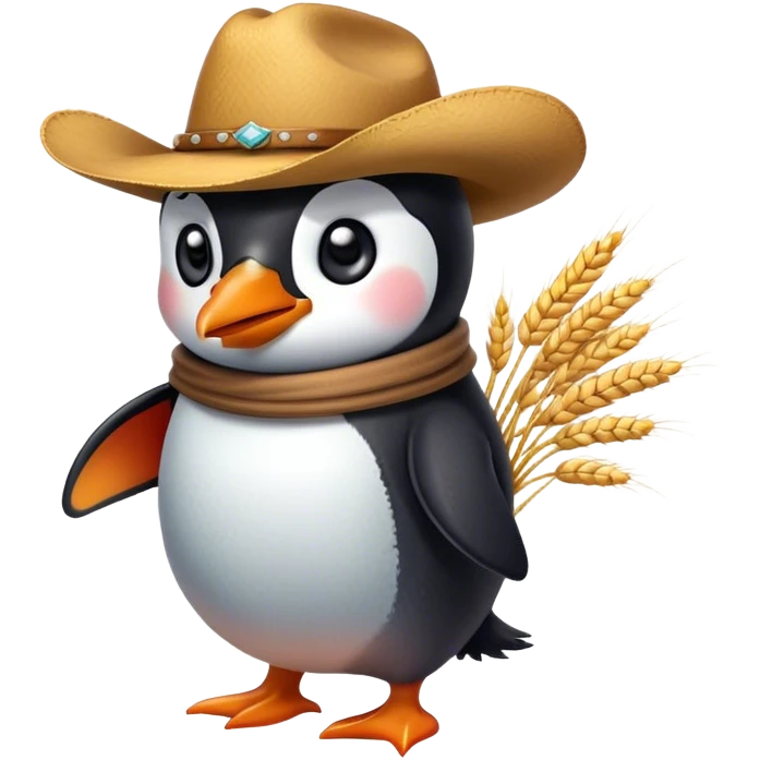 Penguin with cowboy hat and wheat in mouth emoji