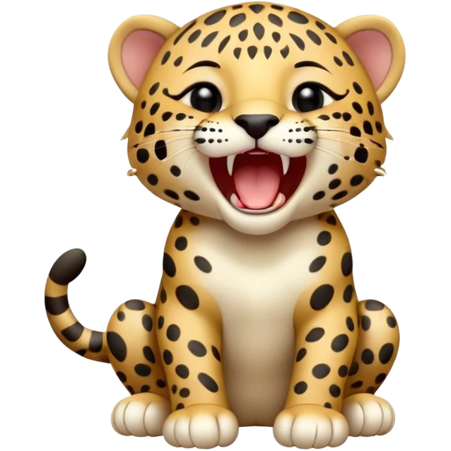 cinematic-realistic-yawning-baby jaguar-portrait-emoji,-head-tilted-slightly-with-a-dramatic,-wide-open-yawn,-showcasing-a-lithe,-graceful-build-with-distinctive-rosette-patterns-and-sleepy,-half-closed-eyes,-simplified-yet-irresistibly-adorable emoji
