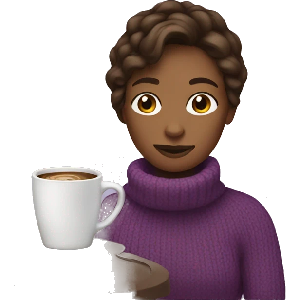 Woman with brown hair in a purple sweater drinking coffee emoji