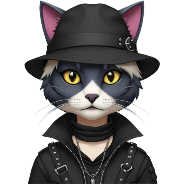 Edgy Beautiful Cool Anthro dark cat-fursona punk techwear fiddler hat emoji