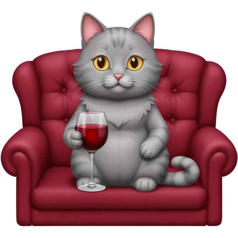gray Cat sitting On A Couch holding Wine emoji