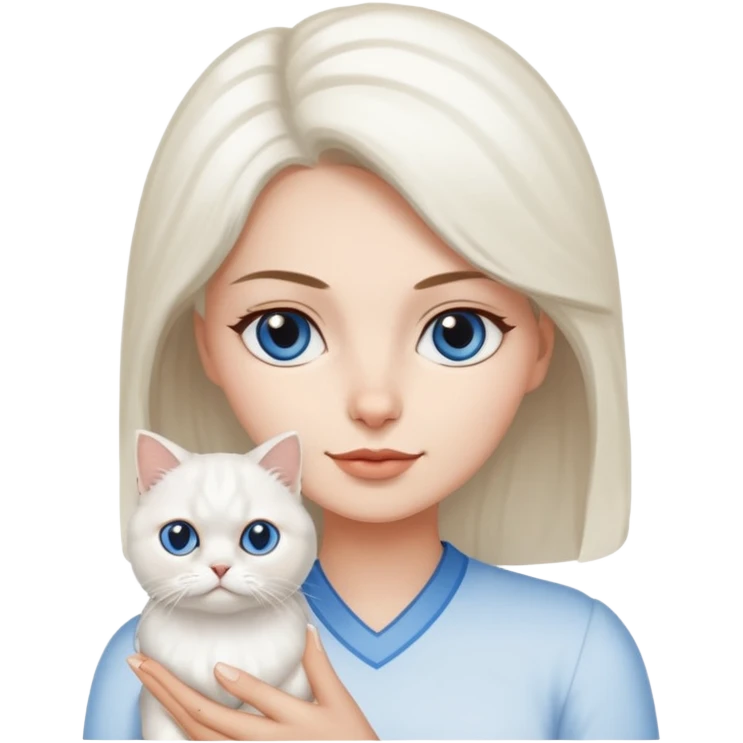 Woman holding a white Persian cat with one blue and one brown eye  emoji
