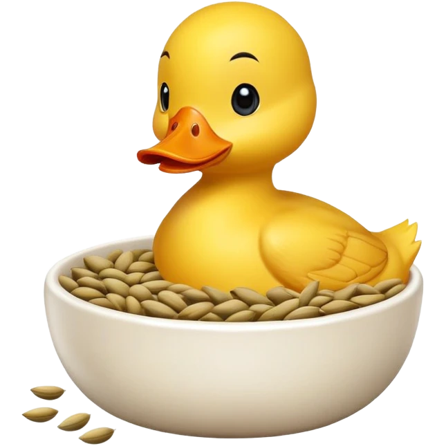 a yellow duck eating sunflower seeds from a bowl emoji