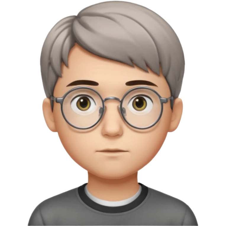 GREY HAUR teen boy with medium short middle parted hair, GREY eyes, round Glasses looking judging to the Side emoji