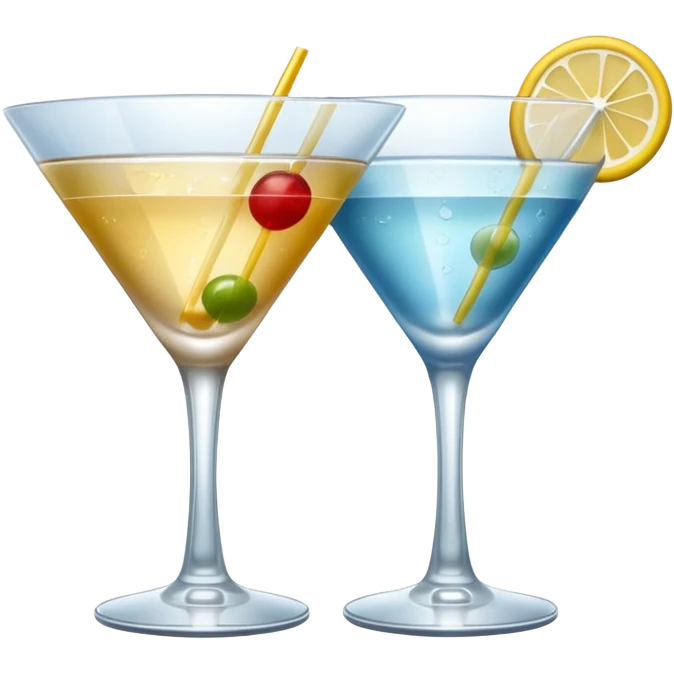 two realistic glasses of cocktail in emoji style, martini glass shape, no straw, no fruit, no ice emoji