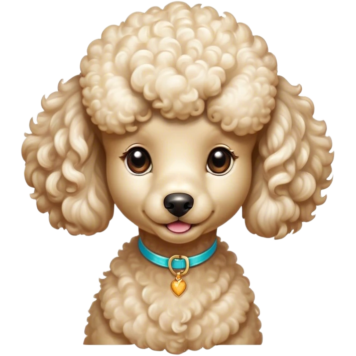 Cinematic Cute Cream Poodle Portrait Emoji, Head tilted playfully and inquisitively, showcasing a bouncy, curly cream Fur with a luminous sheen, round, sparkling warm eyes filled with curiosity, Simplified yet irresistibly adorable features, highly detailed, glowing with a warm, friendly glow, high shine, affectionate and lively, stylized with a touch of whimsy, bright and endearing, soft glowing outline, capturing the essence of a mischievous yet loving companion, so playful it feels like it could bounce out of the screen and into your arms! emoji