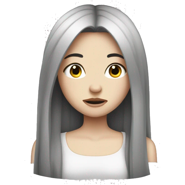 Pale girl with long black hair with tears emoji