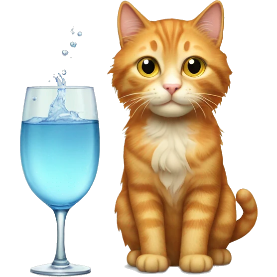 Ginger cat long hair, with water glass in hand  emoji