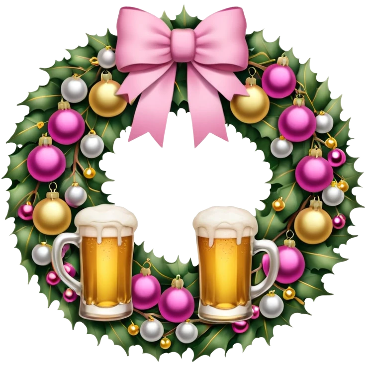 Christmas wreath pink and gold with baubles as beers emoji