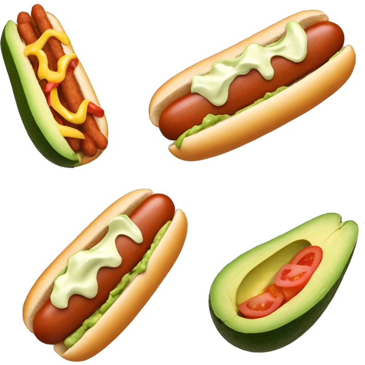 hotdog with smash avocado, diced tomato, and zigzagging mayonnaise  emoji