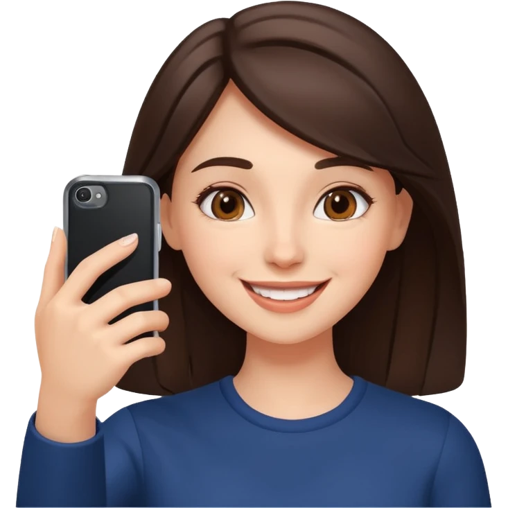 happy and energetic Brunette Girl taking selfie with her phone emoji