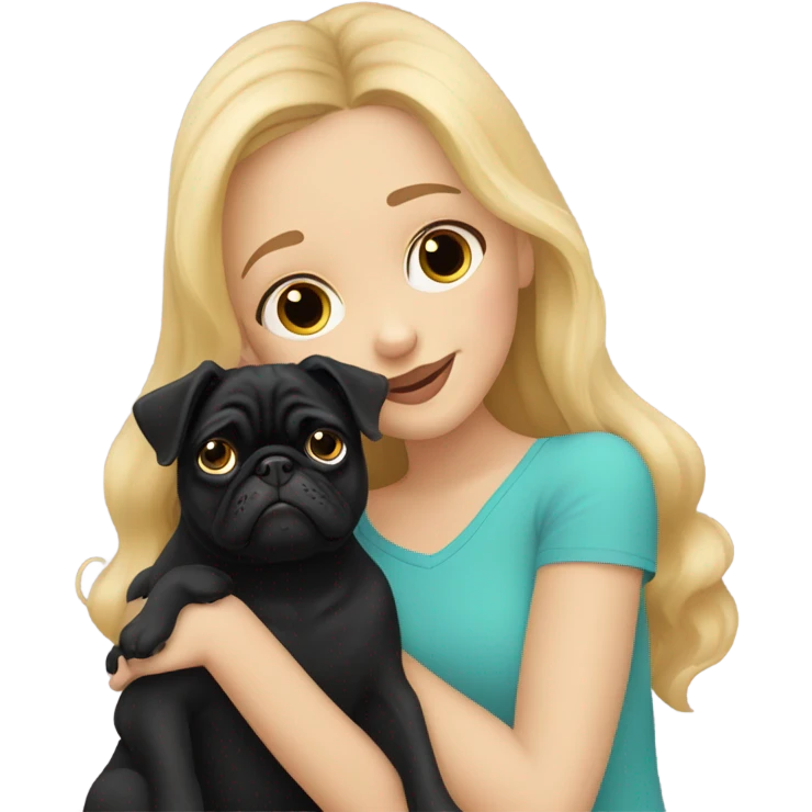Girl with wavy blonde hair kissing a black pug emoji