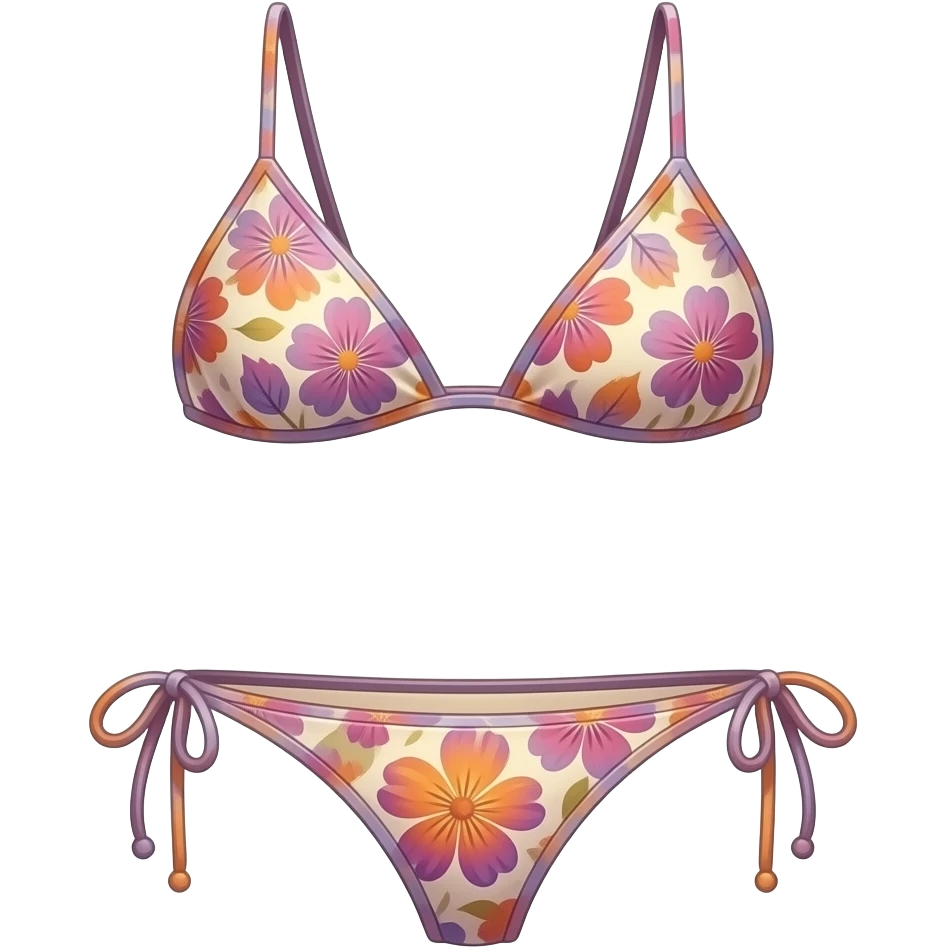 cute sunset colored bikini with floral print top and bottoms emoji