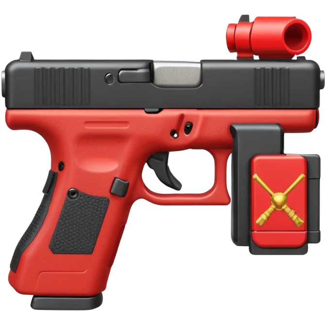 a red glock 20 with a drum mag inside of it with a red flag like people wear in real life with a incognito switch in the back plate emoji