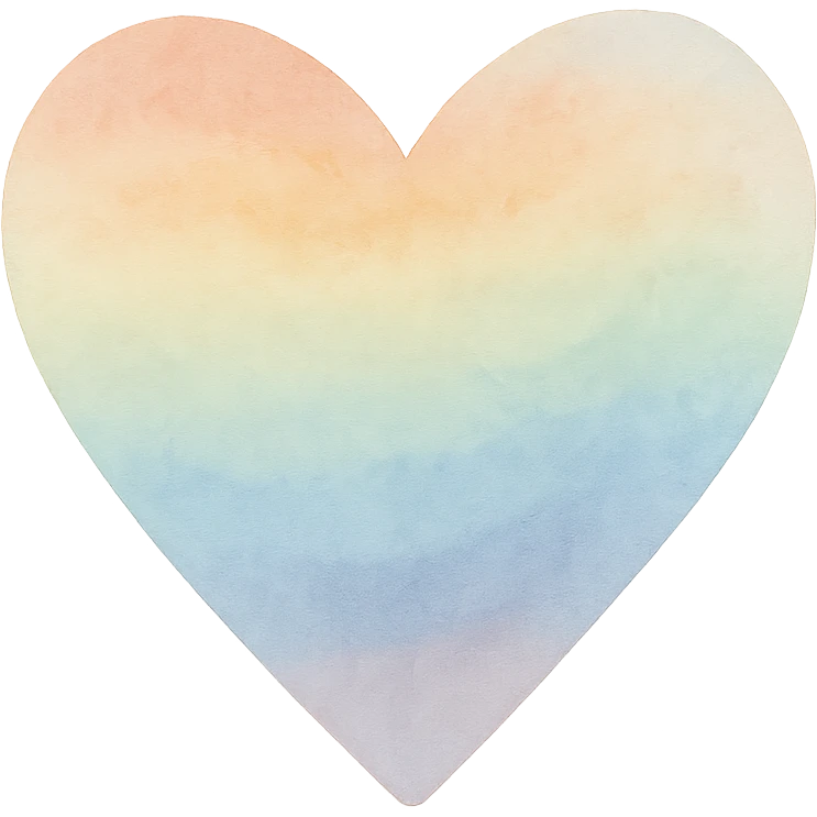 pride heart, soft edges, rainbow colors, artistic look, watercolor style emoji
