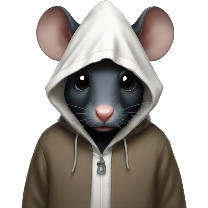 black rat who wore a white hood, sad like an orphan emoji