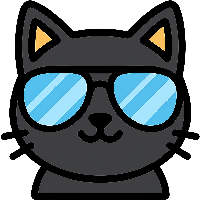 black cat wearing mirrored sunglasses emoji