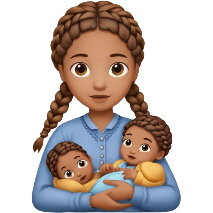 Girl with braids holding a brown baby emoji
