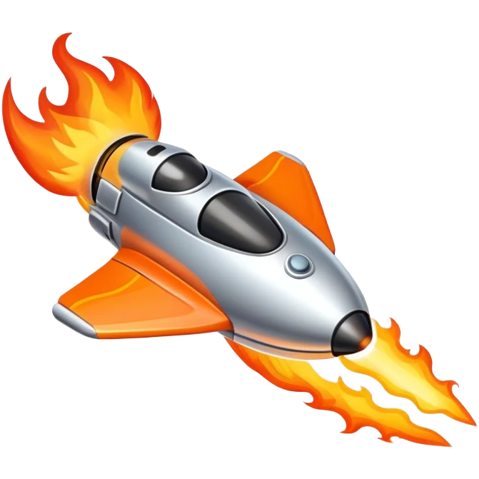 Mini spaceship blasting off with fire emoji