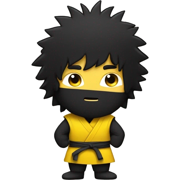 black shaggy hair, yellow skinned ninja clothed person
rubbing big belly, full shot emoji