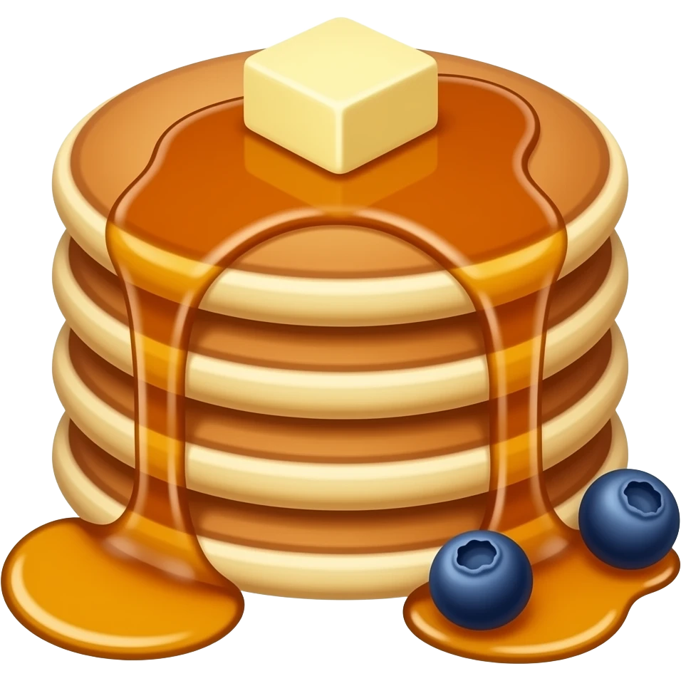 pancakes with maple syrup, a small piece of butter and berries emoji
