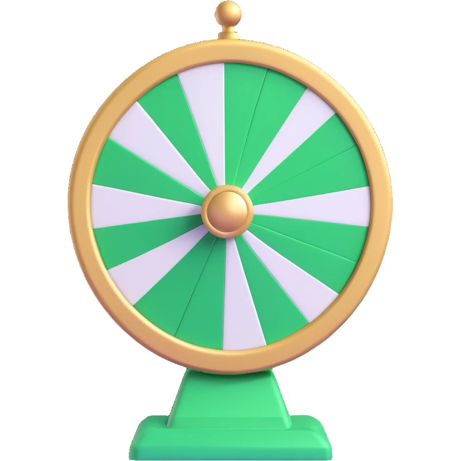 spinning prize wheel with alternating green and white sections emoji
