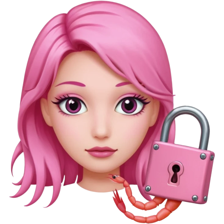 A pink rubber maid sissy MTF holding a lock and a shrimp emoji