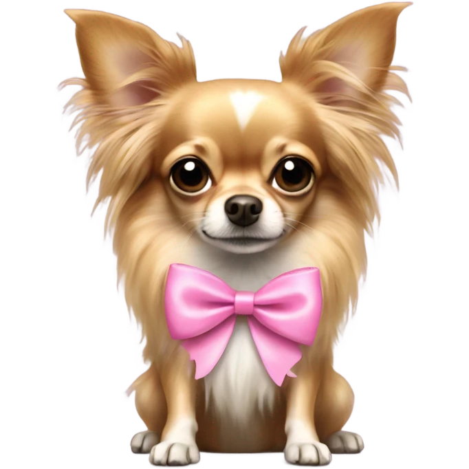 Long haired Chihuahua with pink bow emoji