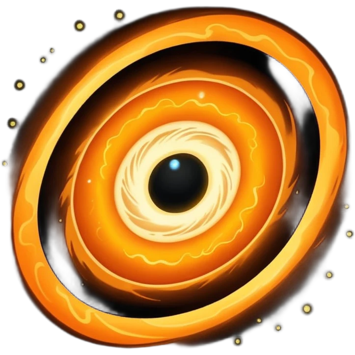a realistic black hole with an orange accretion disk. emoji