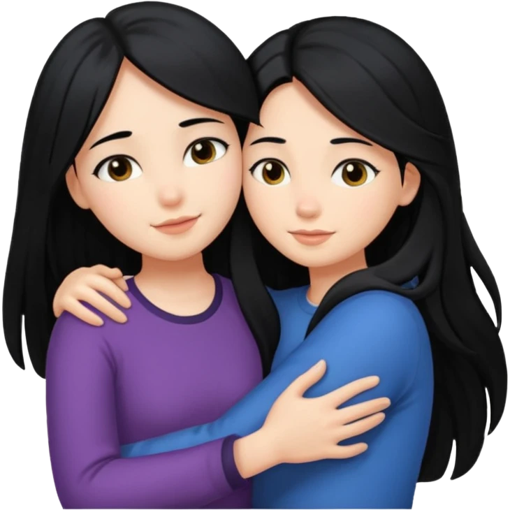 girl with black long hair hug girl with black mid length hair emoji