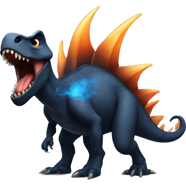 Black Dinosaur With Spikes on his back breathing blue fire emoji