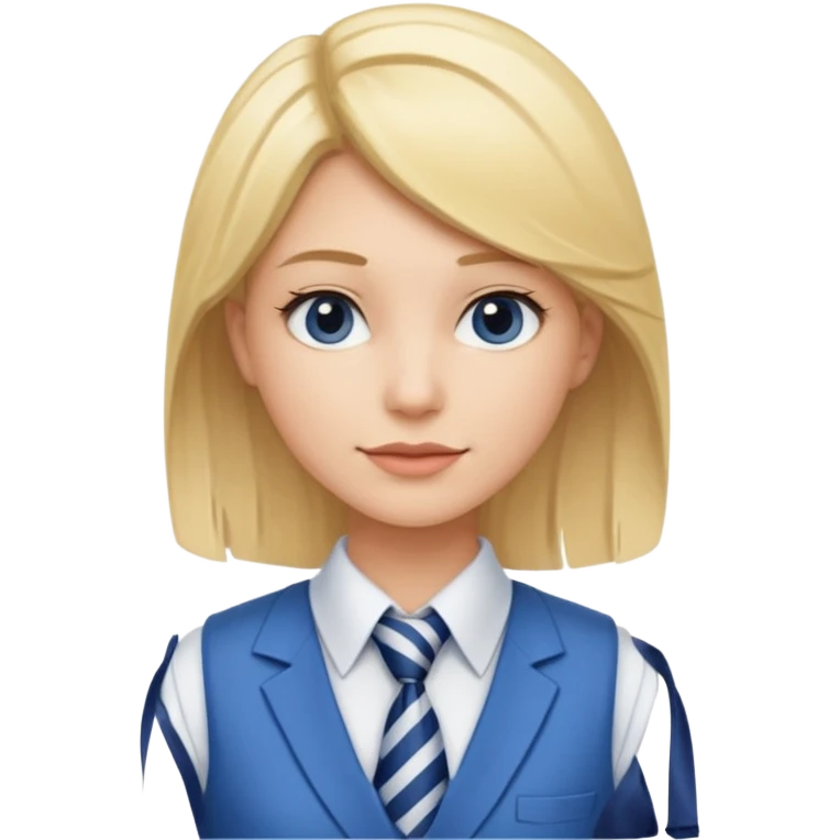 une femme blonde jolie avec une chemise blanche et une veste et cravate bleu emoji