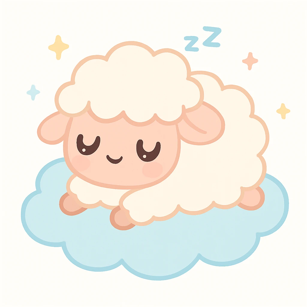 kawaii fluffy sheep sleeping on a cloud emoji