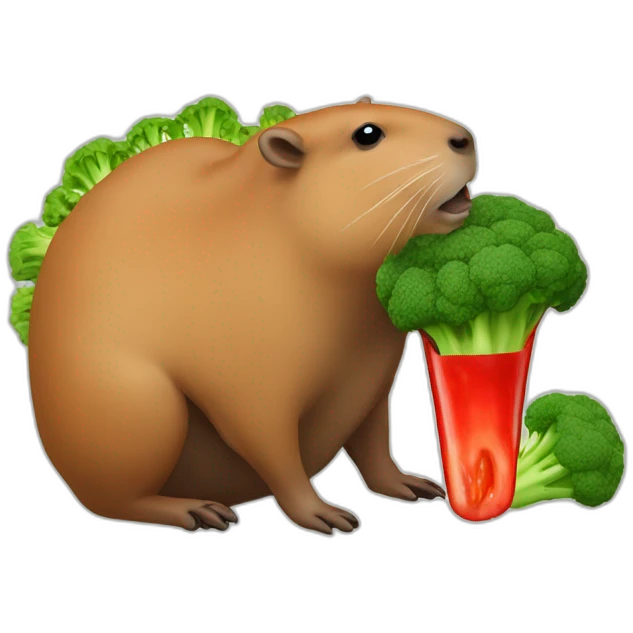 Capybara eating a broccoli with ketchup emoji