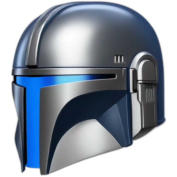 shiny blue and silver mandalorian helmet with black emoji